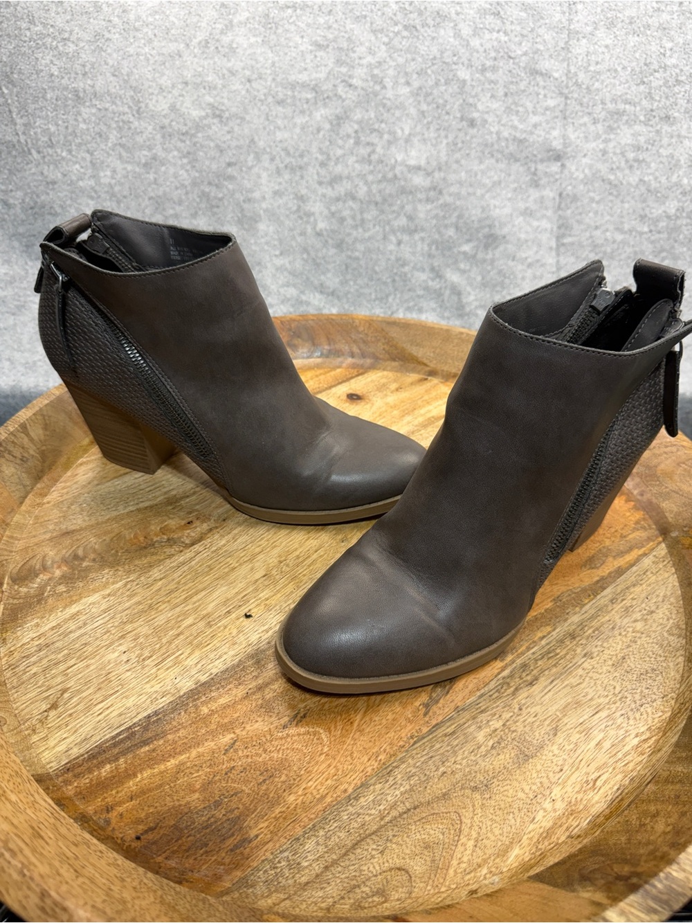 Double Zip Booties DV Dolce Vita Size 11 Taupe Brown Block Heel
